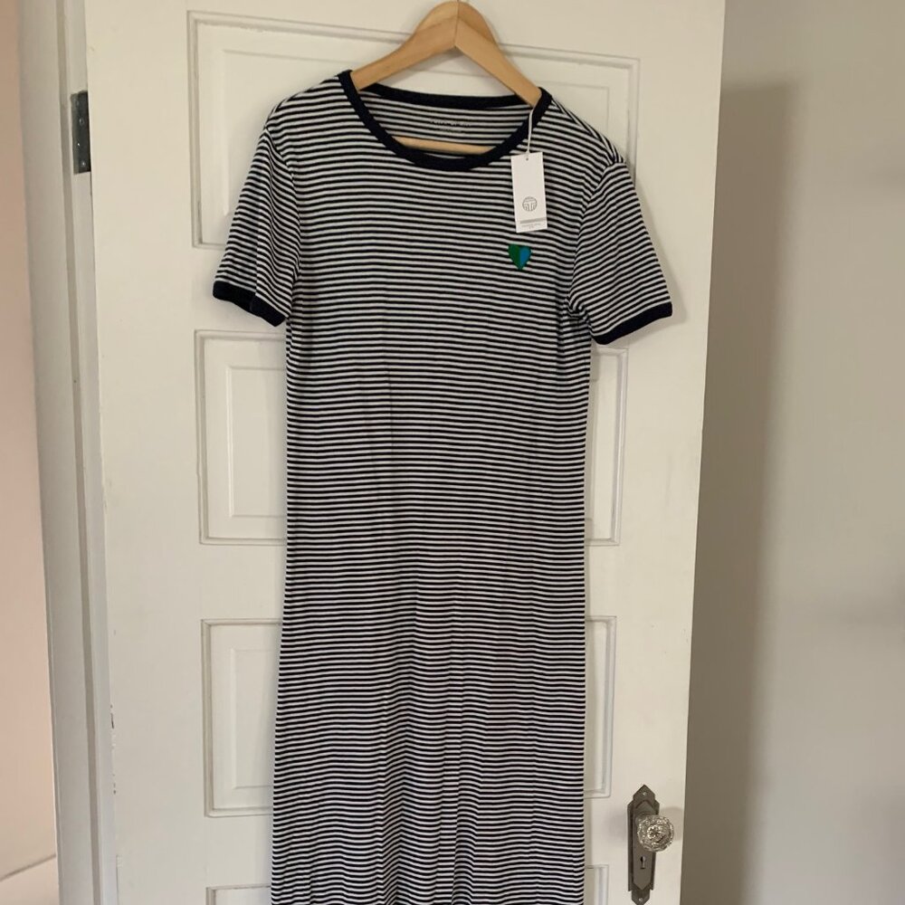 Navy Blue and White Striped Tory Sport Maxi T-shirt Dress